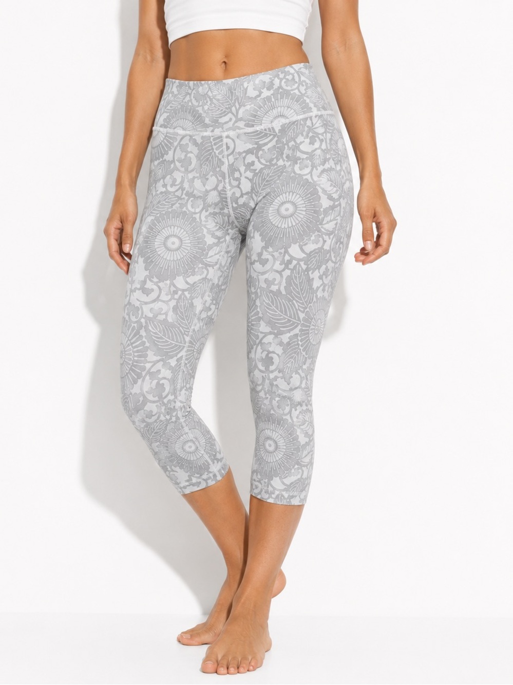 Lululemon Wunder Under Crop 6 Beachy Floral White Fossil Grey Luon Leggings